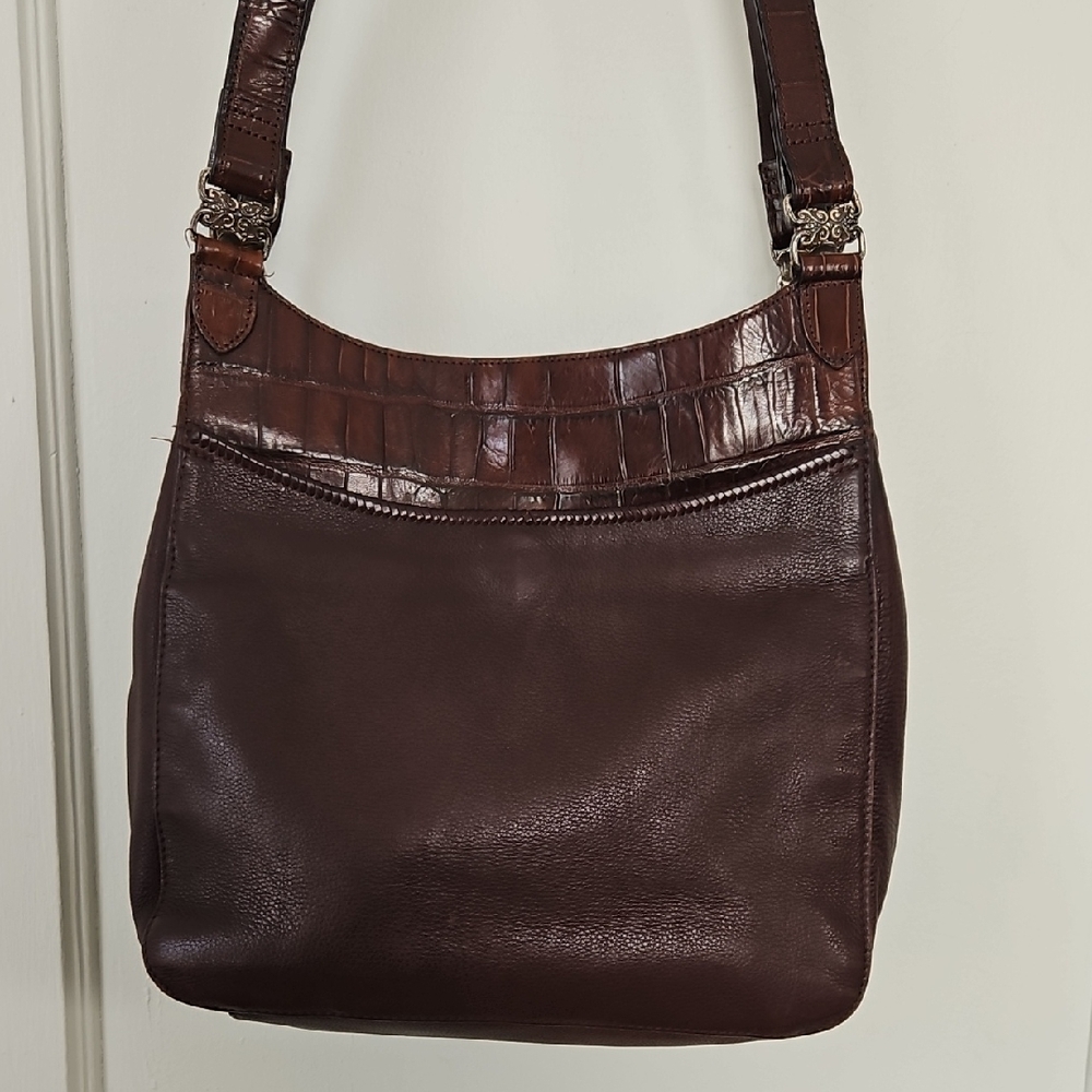 Fossil Brown Leather Shoulder Bag w/ Croc Embossed Straps